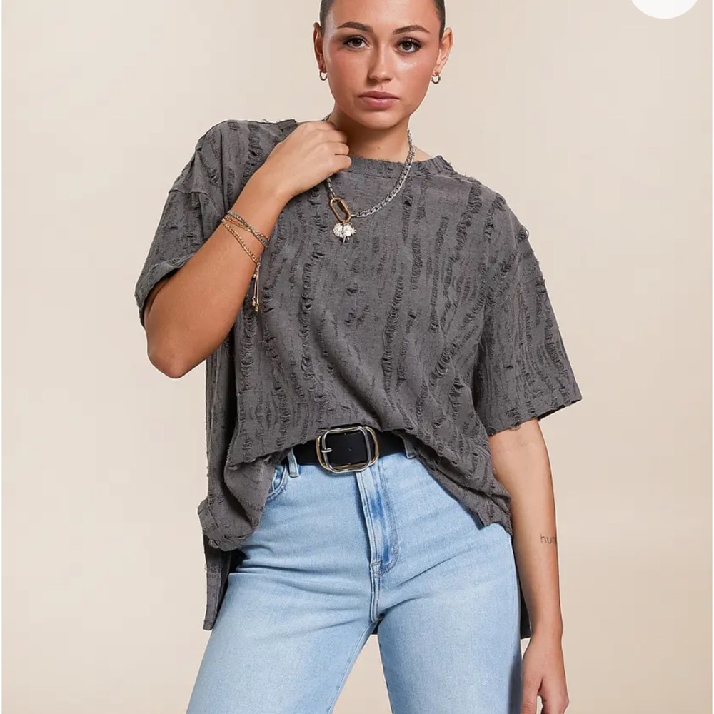 Gilded Intent/Buckle - Distressed Overlay Oversized T-Shirt